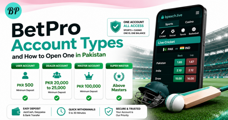 BetPro account types in Pakistan and the step-by-step account opening process